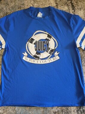 Juicy Couture Royal Blue Logo Tee with White Accents Size L
